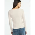 thumbnail image 3 of Scoop Women’s Ribbed V Neck Henley Top with Long Sleeves, Sizes XS-XXL, 3 of 5