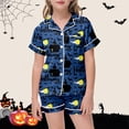 thumbnail image 2 of CUZIBR Baby Pajamas For Boys Girls Halloween Short Sleeve Button Down Shirt And Shorts 2 PC Sleepwear Bat Moon Graphic Lapel Smooth Loungewear Comfort Casual Daily Nightwear,Blue,6-7 Years, 2 of 5