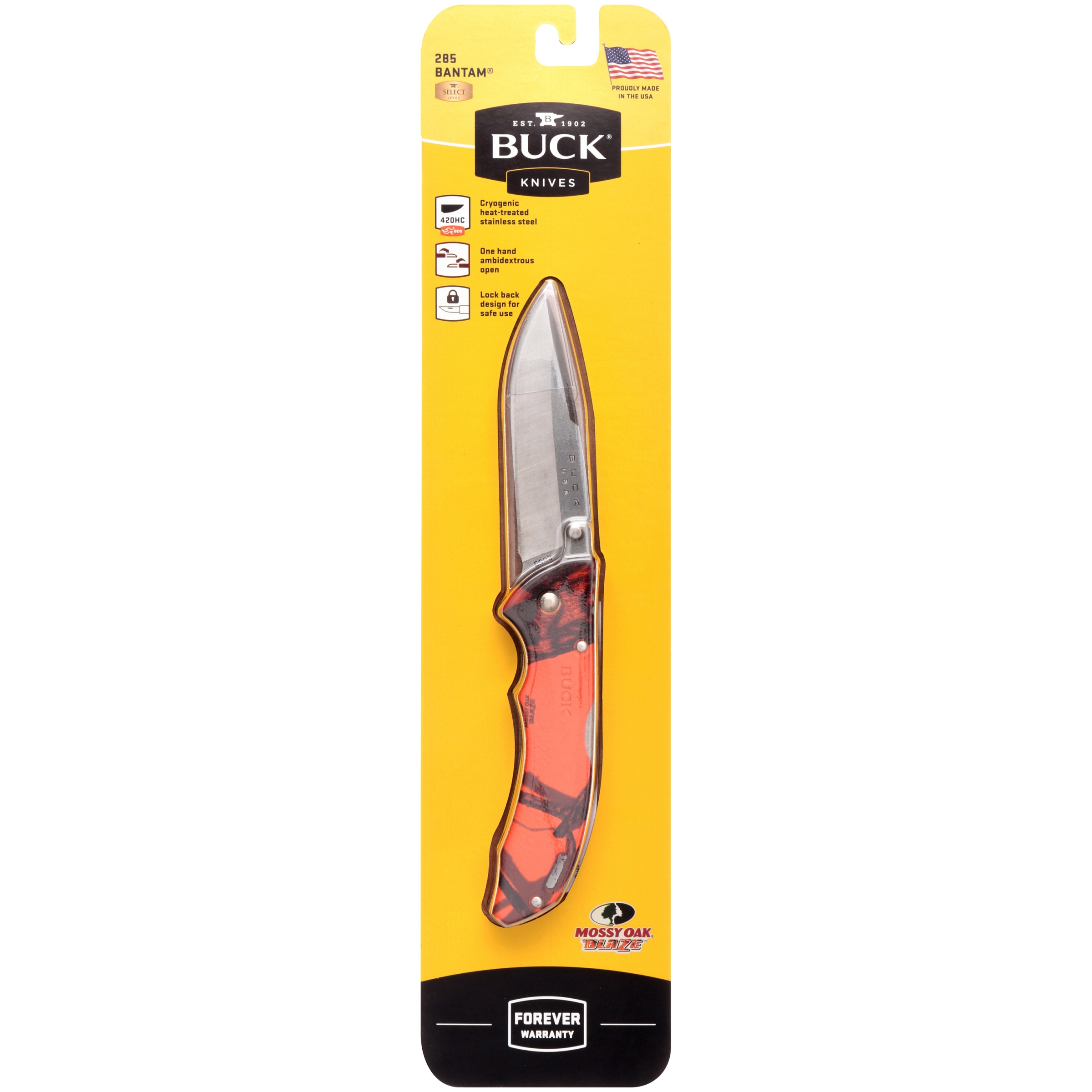 Buck Knives 285 Bantam, Mossy Oak Blaze Orange, Clam