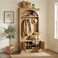 thumbnail image 4 of Tribesigns Hall Tree with Bench and Shoe Storage, 4-in-1 Design Entryway Bench with Coat Rack, 70.86" Tall Mudroom Rack with 5 Double Hooks and Adjustable Shelf for Hallway, 4 of 10