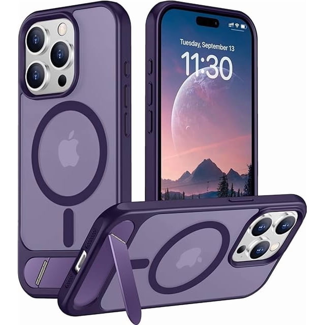 Funda con Soporte Magnético invisible, Delgada Translúcida Mate, para iPhone 15 Pro Max 6.7", Morado