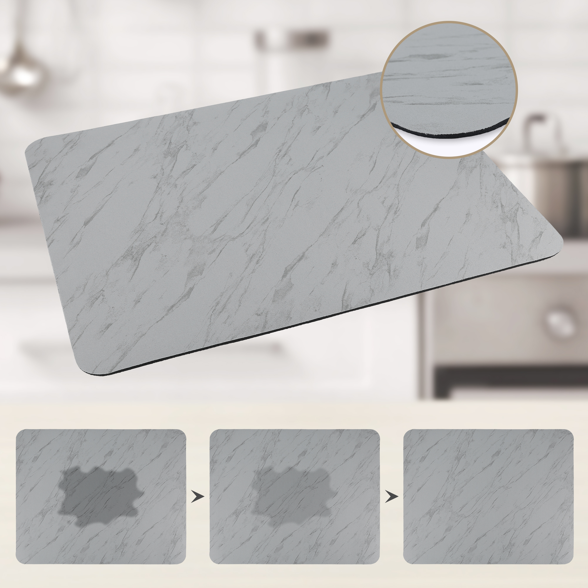 Unique Bargains Diatomaceous Stone Dish Drying Mat Dish Drying Mats Gray 19.7*15.7 inch