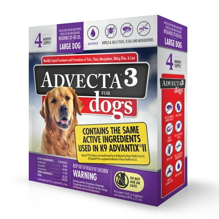 Advecta 3 Tick, Flea, and Mosquito Repellent and Treatment for Large Dogs, 4 Monthly
