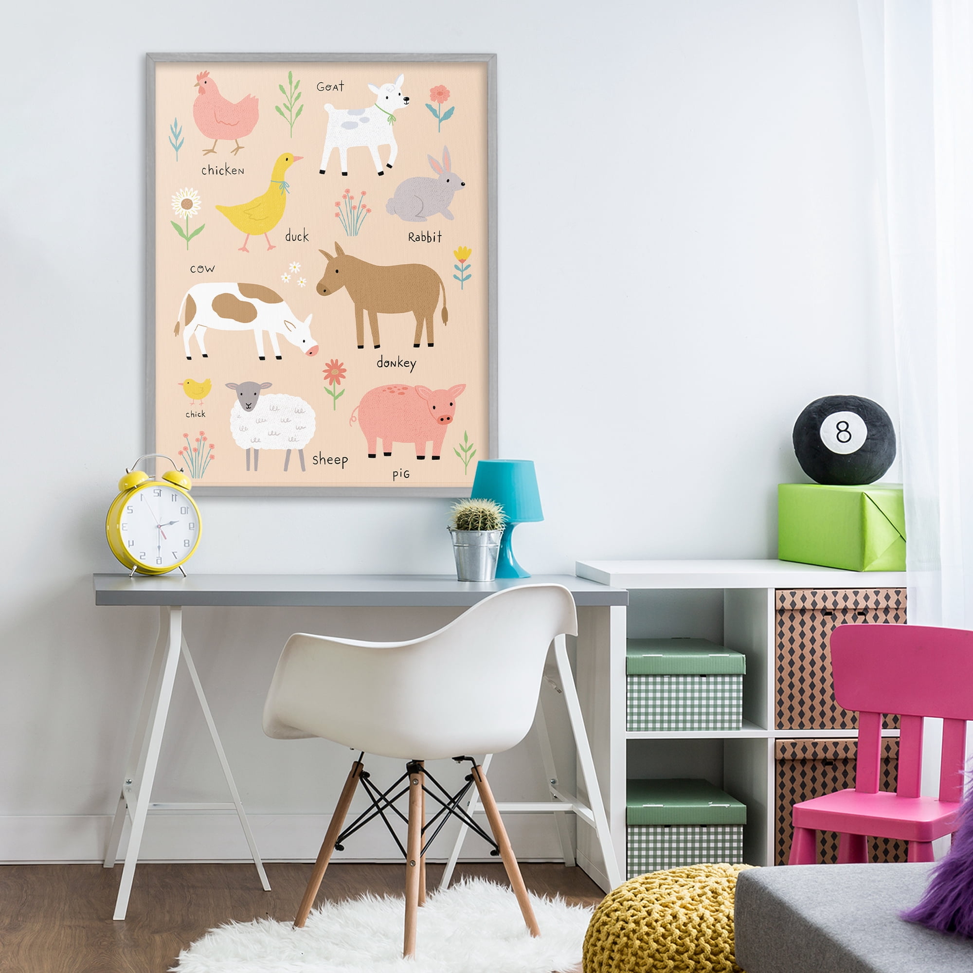 Stupell Industries Baby Farm Friends Gray Framed Giclee Art, design by Nina Seven