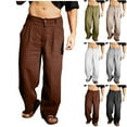 thumbnail image 1 of Styesk Men's Pants Man Solid-Color Loose Casual-Linen Button Zipper Full Length Pants, 1 of 7