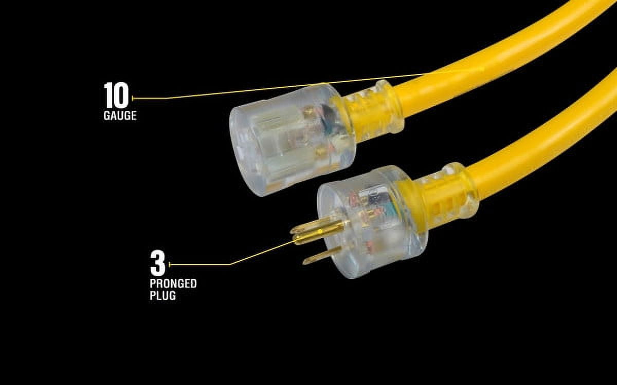 Yellow Jacket 2805 10/3 Heavy-Duty 15-Amp Premium SJTW Contractor Extension Cord with Lighted End, 50-Feet