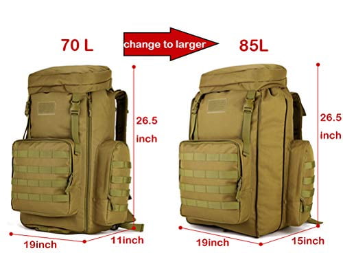 Large Hiking Backpack , 65L/70L/85L Waterproof MOLLE Rucksack, Expandable  Camping Traveling Military Daypack for men