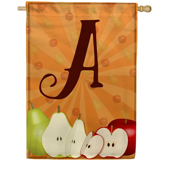 America Forever Fall Thanksgiving Monogram House Flag Letter A 28 x 40 inches Double Sided, Apple Pear Autumn Harvest Seasonal Outdoor Decor, Holiday Outside Yard Decorations