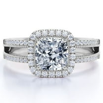 JeenMata Cushion Cut Real Diamond - Vintage Style - Engagement Ring - Split Shank - Halo Ring - 10K White Gold