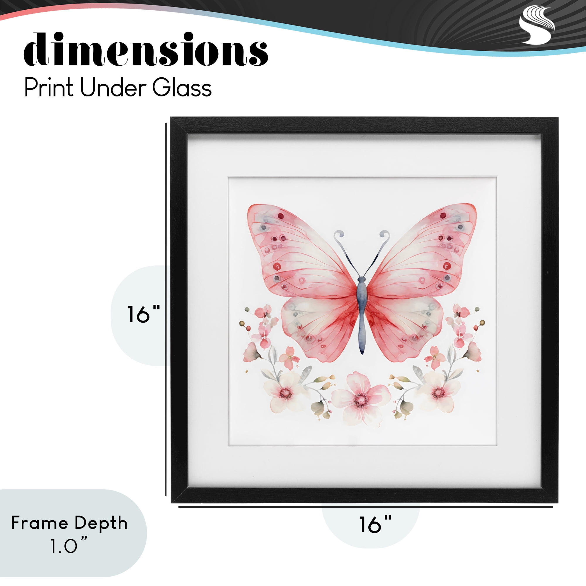 Stupell Industries Pink Symmetrical Butterfly Florals Black Framed Print Under Glass, design by Creative Studio