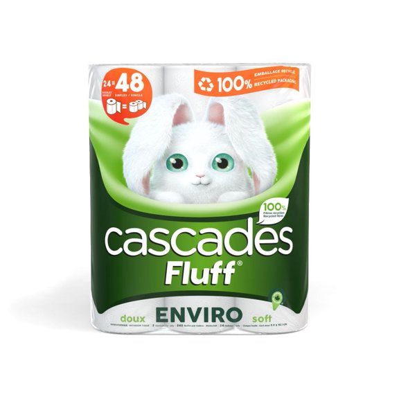 Cascades Fluff Enviro Bathroom Tissue, 24 Double Rolls (24=48 rolls), 2-Ply