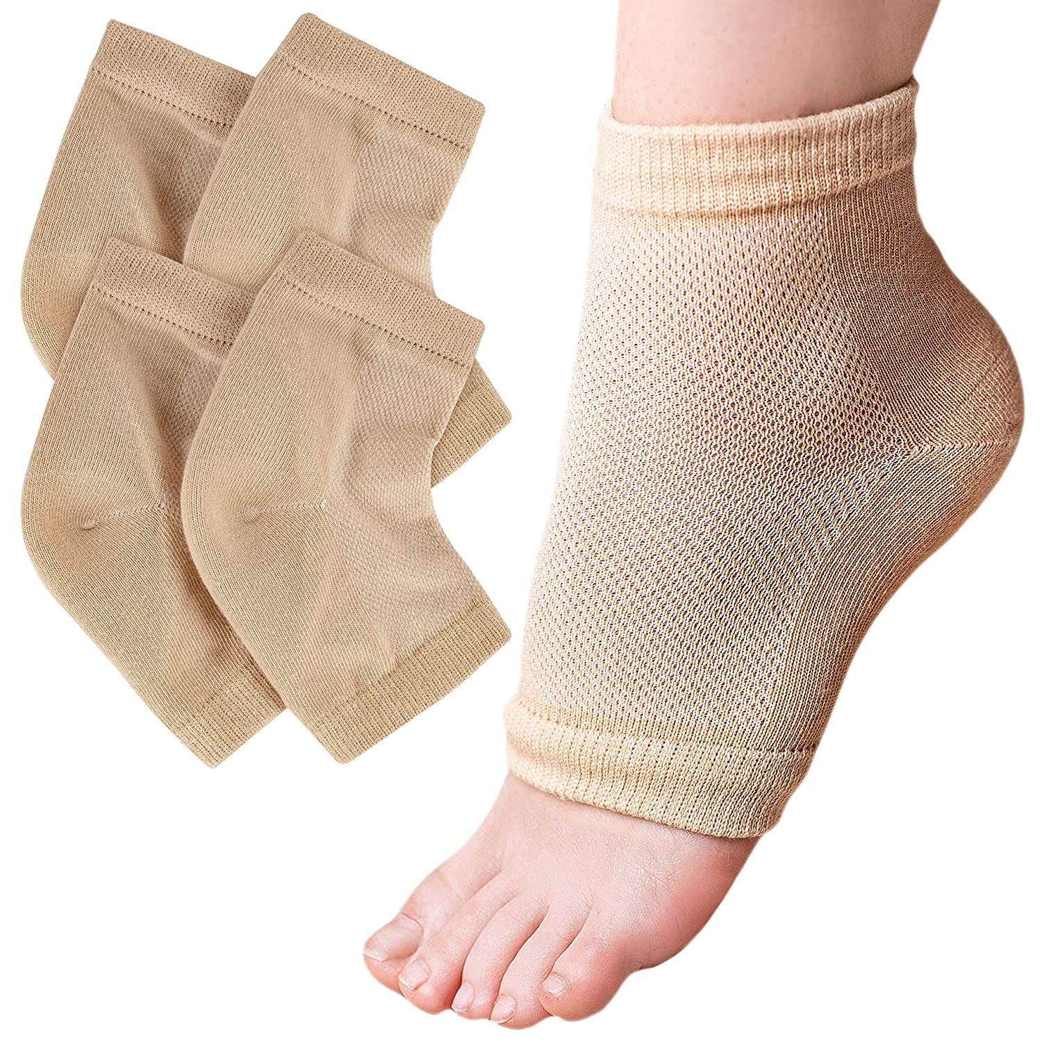 Happon Moisturizing Heel Socks Overnight Cracked Heels While You Sleep 2 Pairs Gel Lined Skin Softening Treatment for Dry Hard or Cracked Heels Day