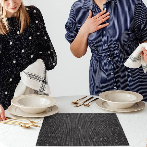 ELAYARD Set of 2 Black PVC Insulated Placemats with and Scratch for Home Dining