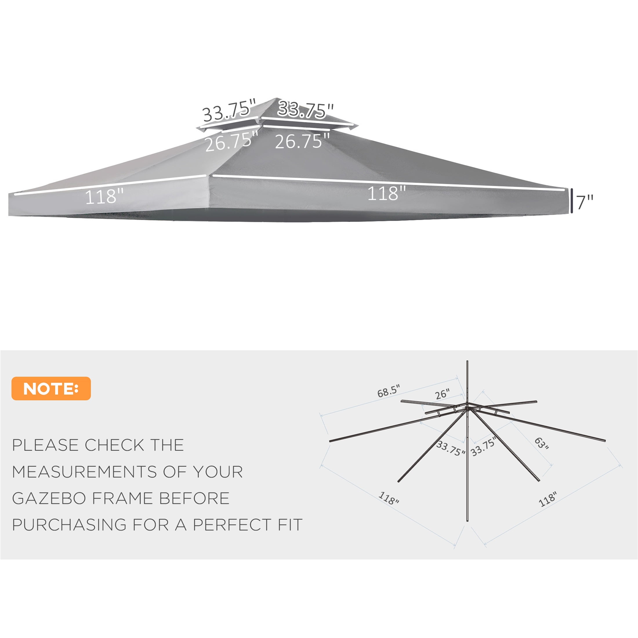 AuraLane 9.8' x 9.8' Gazebo Replacement Canopy,2-Tier Top UV Cover for 9.84' x 9.84' Outdoor Gazebo Models,Light Gray (Top Only)