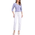 thumbnail image 2 of Blusa de mujer Inspire Chic con cuello en V, mangas 3/4, estampado de lunares y corazones, parte delantera con botones, color púrpura polvo, talla M, 2 of 5