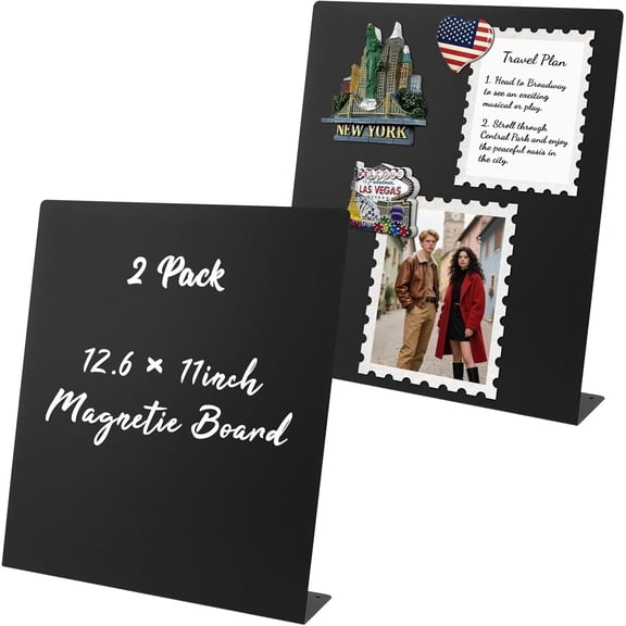 2 Pack Magnet Board, Black Magnetic Board, Metal Magnetic Bulletin Board, Magnet Display Stand for Home, School, Kitchen, Office