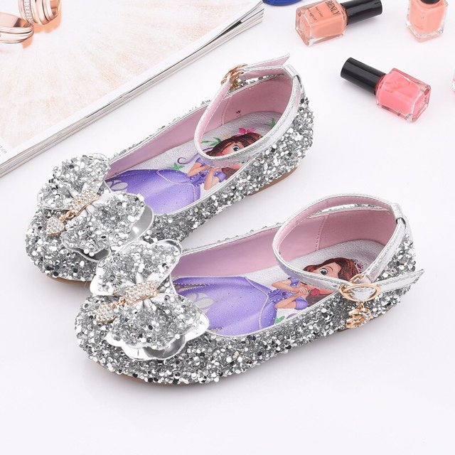 Disney princesa frozen zapatos individuales primavera otoño nuevos niños zapatos de cristal niña rendimiento zapatos elsa casual shoes31-Insole 20 CM Gao Jinjia LED