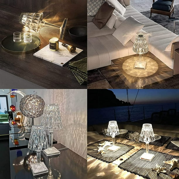 Lampe de Table en Cristal, Lampe Cristal Lampe de Chevet Chambre, Dimmable  Lampe de Table Sans