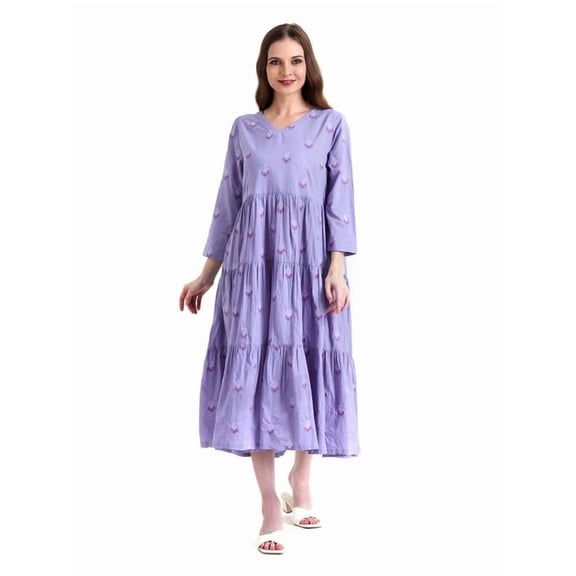 VIBHNYA Fit Flare Tiered Embroidered Dress Women's