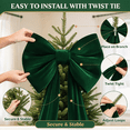 thumbnail image 6 of Large Green Christmas Bow, 62.99 Inch Velvet Tree Topper with Long Ribbon Tails, Christmas Bows For Tree Door Staircase Mantel Decor, 6 of 12
