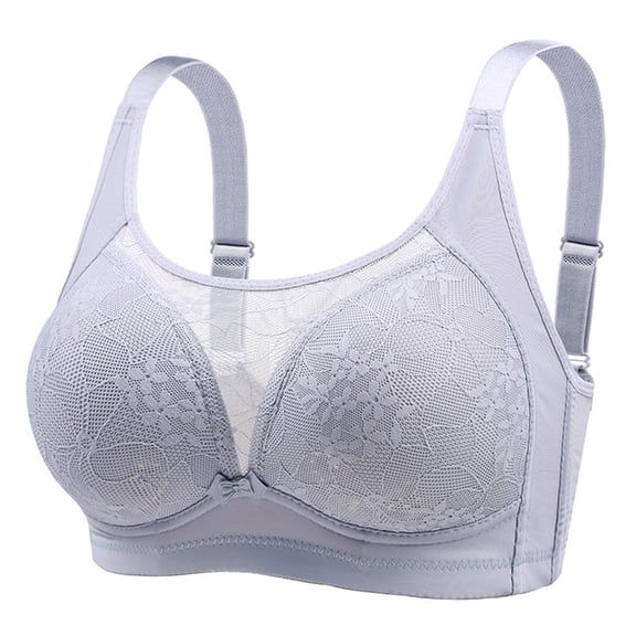 Nilvkv Comfortable Bras for Women, Plus Size Bras, Embroidered Lace Trim Thin Breathable Comfort Plus Size Wireless Everyday Bra Silver 44BCD
