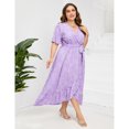 thumbnail image 4 of Women's Plus Size Floral Printed Dress Casual Wrap V Neck A Line Ruffle Belted Dress, 4 of 5