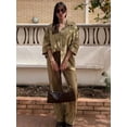 thumbnail image 2 of HH TRAF 2024 Traje femenino de manga larga con botonadura sencilla, cuello vuelto, camisa holgada con estampado + pantalón largo con lazo y cintura alta con cordones para mujer, 2 of 5