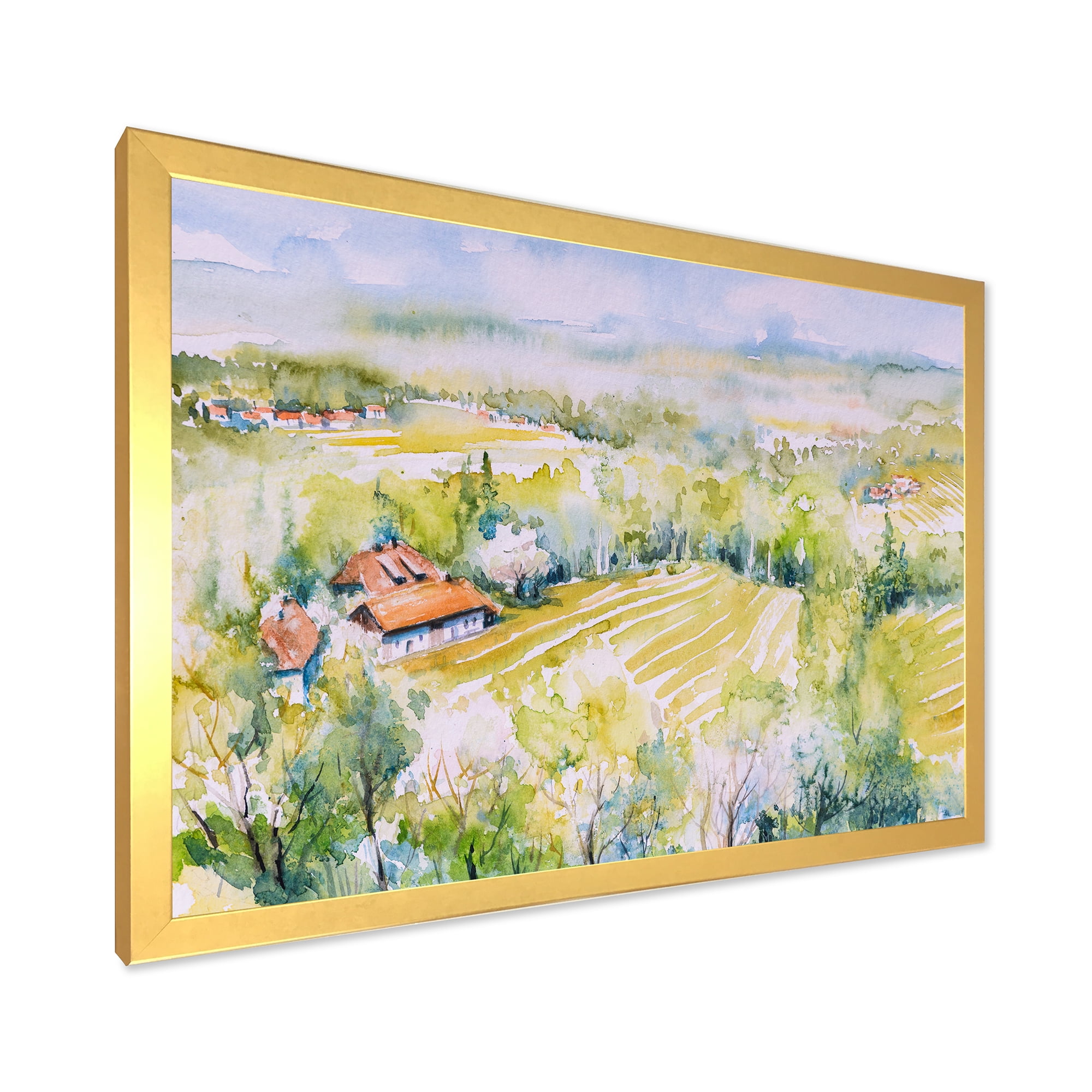 Designart 'Abstract Blossoming Green Fields In Countryside ' Country Framed Art Print