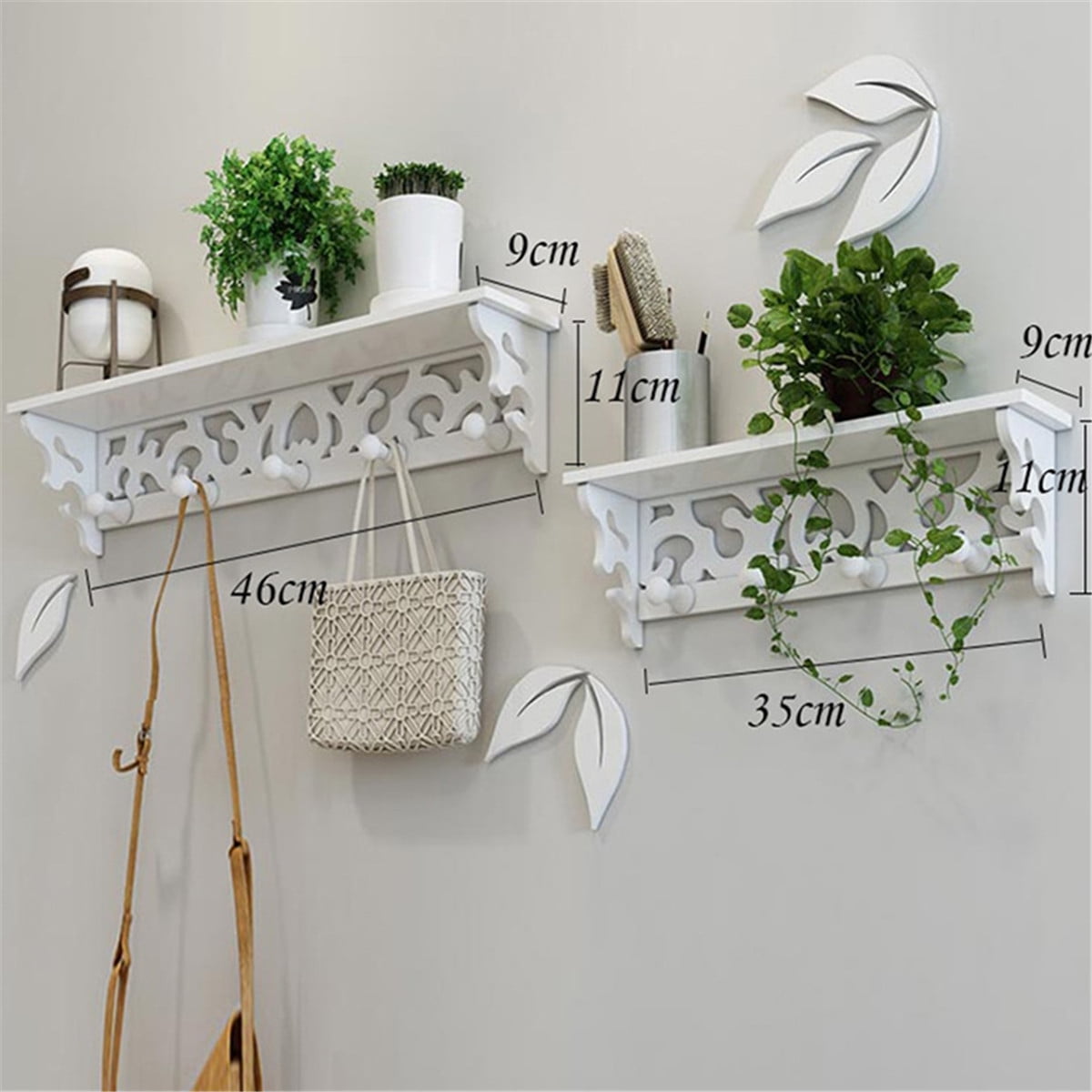 2 Pack Rustic Coat Rack Wall Mounted with 5 Coat Hooks, White Wall Mounted Coat Rack, Entryway