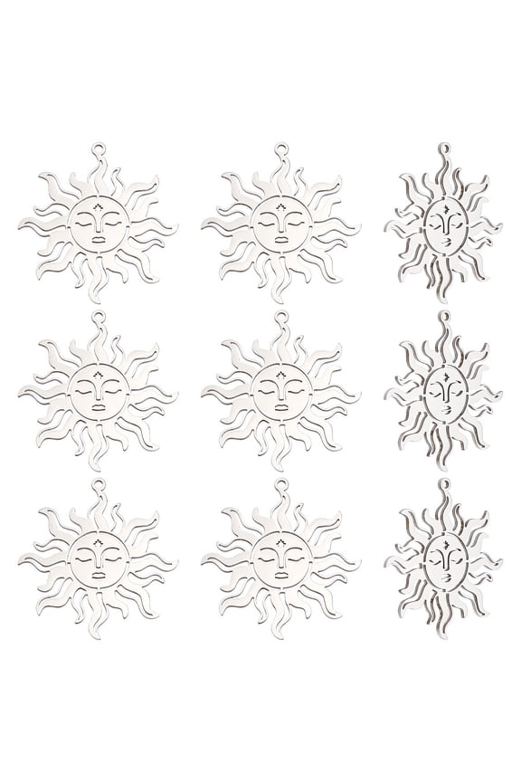 10Pcs Sun Face Charm Hollow Sun Charm Vintage Circle Coin Charm Textured Face Charm Stainless Steel Charms Dangle Jewelry Supplies