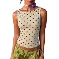 thumbnail image 3 of Women Y2K Tops Polka Dot Shirt Sleeveless Vintage Camisole Crew Neck Crop Tops Going Out Streetwear Khaki L, 3 of 9