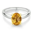 thumbnail image 2 of Gem Stone King 925 Silver and 10K Yellow Gold Yellow Citrine Solitaire Engagement Ring for Women | 1.65 Cttw | Oval Checkerboard 9X7MM | Gemstone November Birthstone (Size 5), 2 of 4