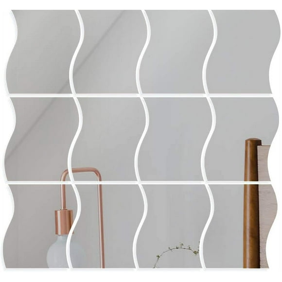 12pcs Mirror Wall Sticker Silver Adhesive Wall Mirror Wave Shape DIY Decal Styling Mirror for Decoration Office Home Bedroom 12 * 10cm