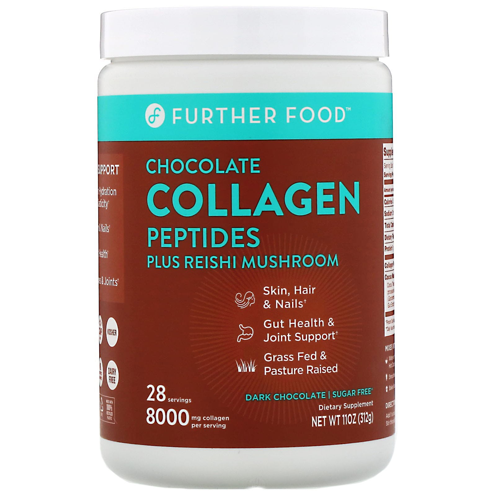 Further Food Chocolate Collagen Peptides Plus Reishi Mushroom Dark Chocolate 11 Oz 312 G Walmart Com Walmart Com