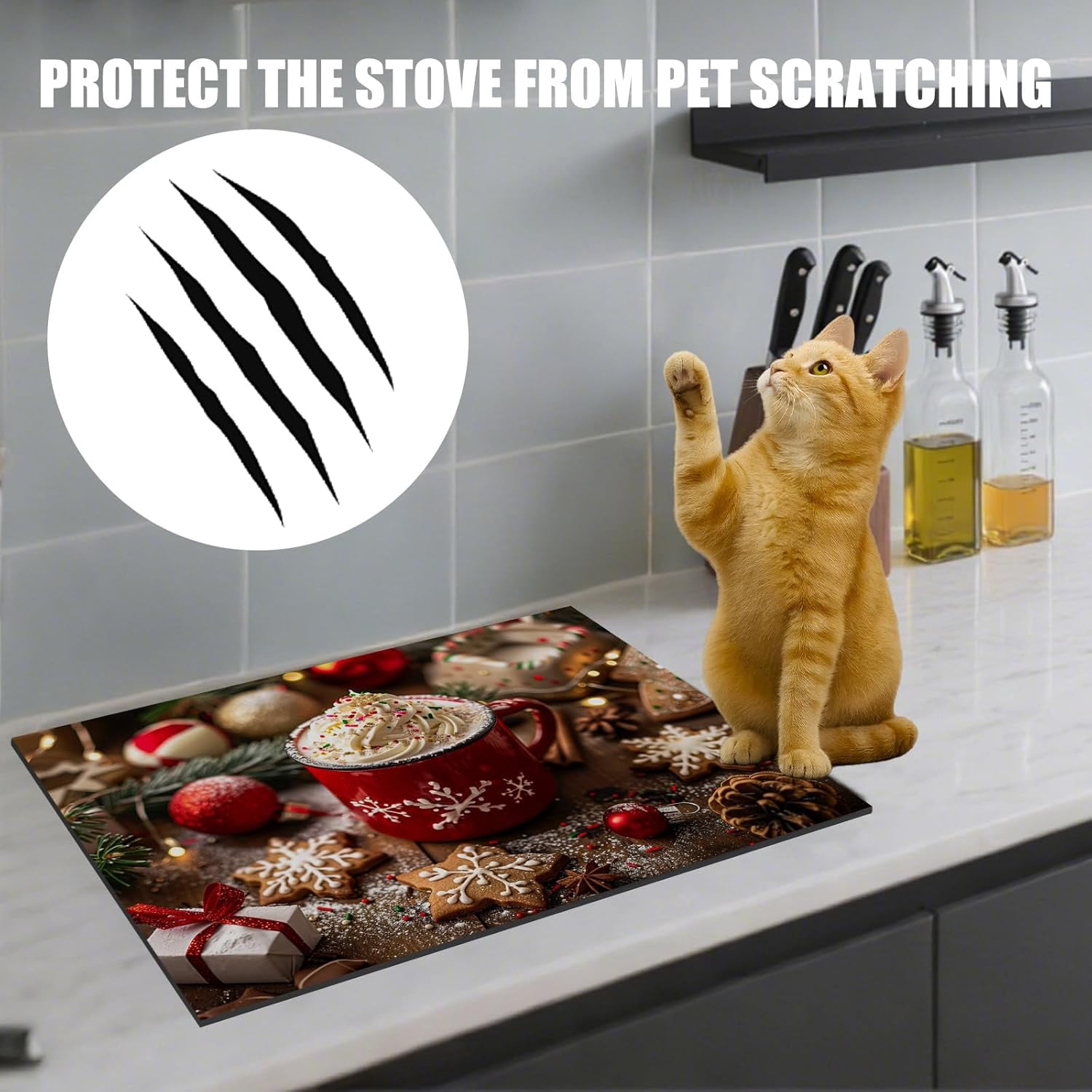 Stove Top Cover 28.35×20.47inch,Red cup and gift pattern Stove Cover, Polyester & Diatom Mud Blend, Fun Pattern Decor