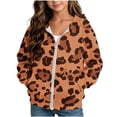 thumbnail image 2 of Lutiedan Leopard Zip up Hoodie for Girls Oversized Fleece Lined Warm Outerwear Lightweight Fall Winter Sweatshirt Size 4-12,Brown, 2 of 6