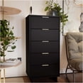 thumbnail image 2 of JERFIT Modern 5-Drawer Chest Dresser, Solid Wood Tall Narrow Storage Cabinet with Gold Handles, Black Bedroom Furniture, 2 of 10