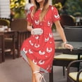 thumbnail image 3 of Easygdp Cartoon Rooster para Vestido Transpirable de Mujer, Vestido Suelto de Manga Corta con Pliegues y Bolsillos para el Verano, 3 of 6