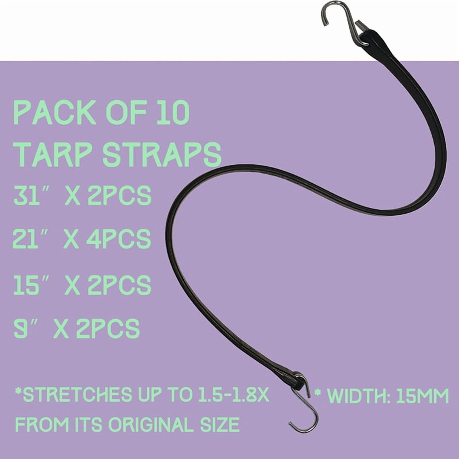 Heavy-Duty Outdoor Rubber Bungee Cords with Hooks, Assorted Sizes(9in,15in,21in,31in),for Securing Tarps,Covers,Canvases
