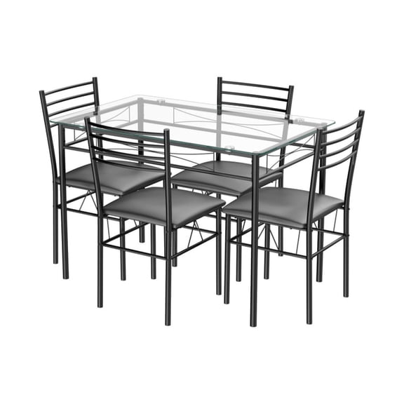 Furnibear 5 Piece Dining Set with Tempered Glass Top Table and 4 Upholstered Chairs for Kitchen and Dining Room to Seat Four