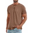 thumbnail image 6 of Ceisia Men's Solid Summer Fashion Casual Crewneck Short Sleeve T-Shirt Front Cross Stitch Detail Soft Breathable Lightweight Everyday Top Gifts for Father Brown L, 6 of 8