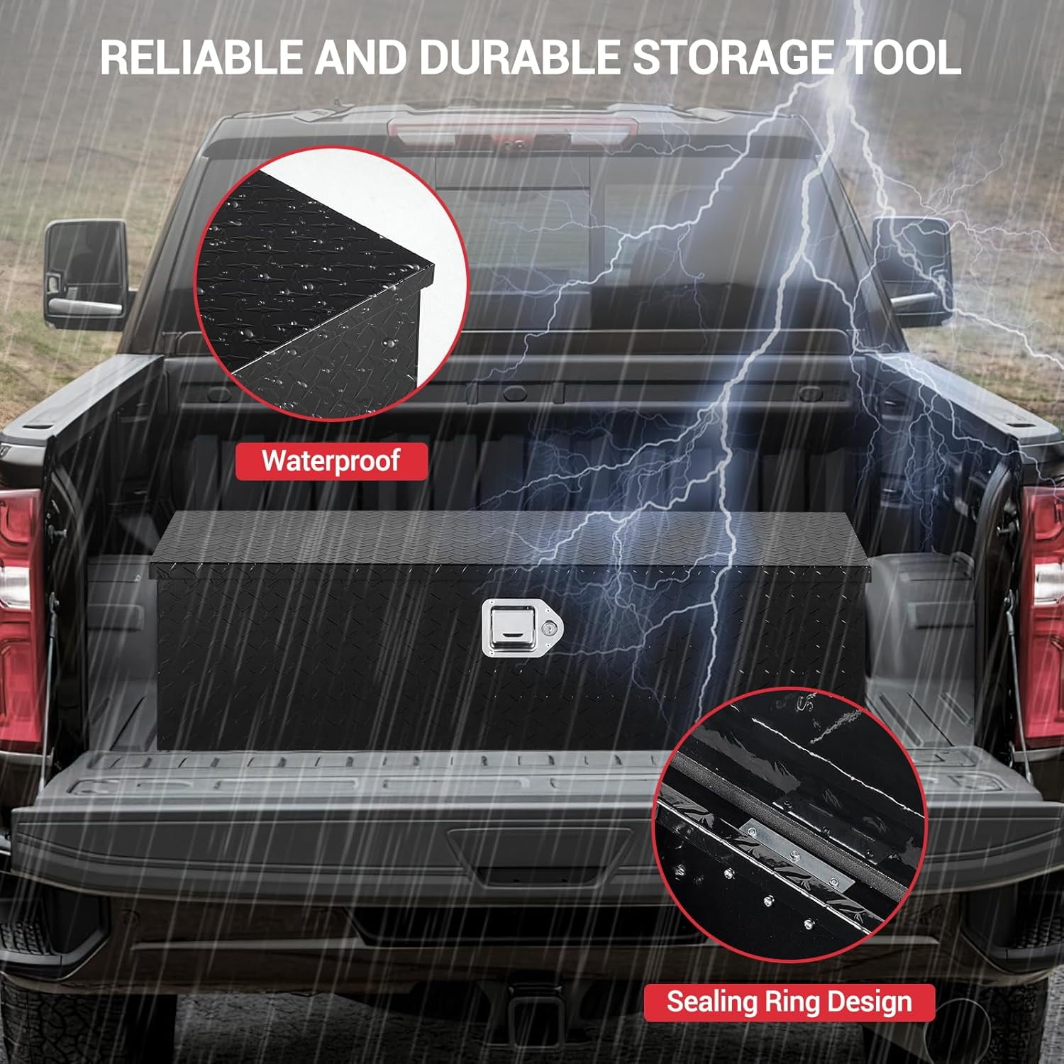 Aluminum Truck Tool Box, Truck Bed Storage Box with Security Lock and Wider Handles, Heavy Duty Waterproof Tool Box Organizer Chest for Pick Up Truck Rv Trailer