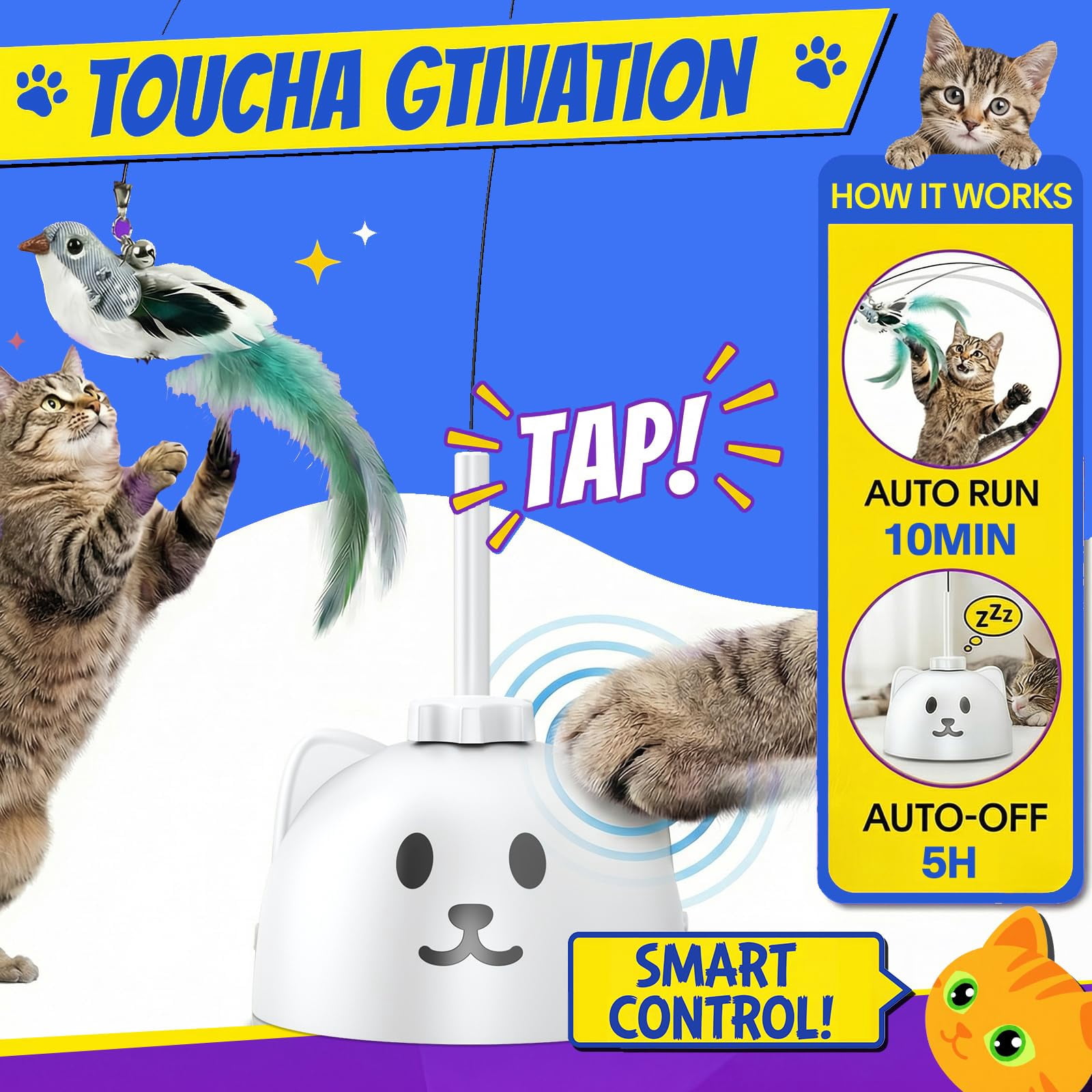 Interactive Cat Toys For Indoor Cats - Automatic Flying Bird  Usb Rechargeable Electric Teaser With Strong Sticky Base Smart Motion Self-play Bored Cats(green)