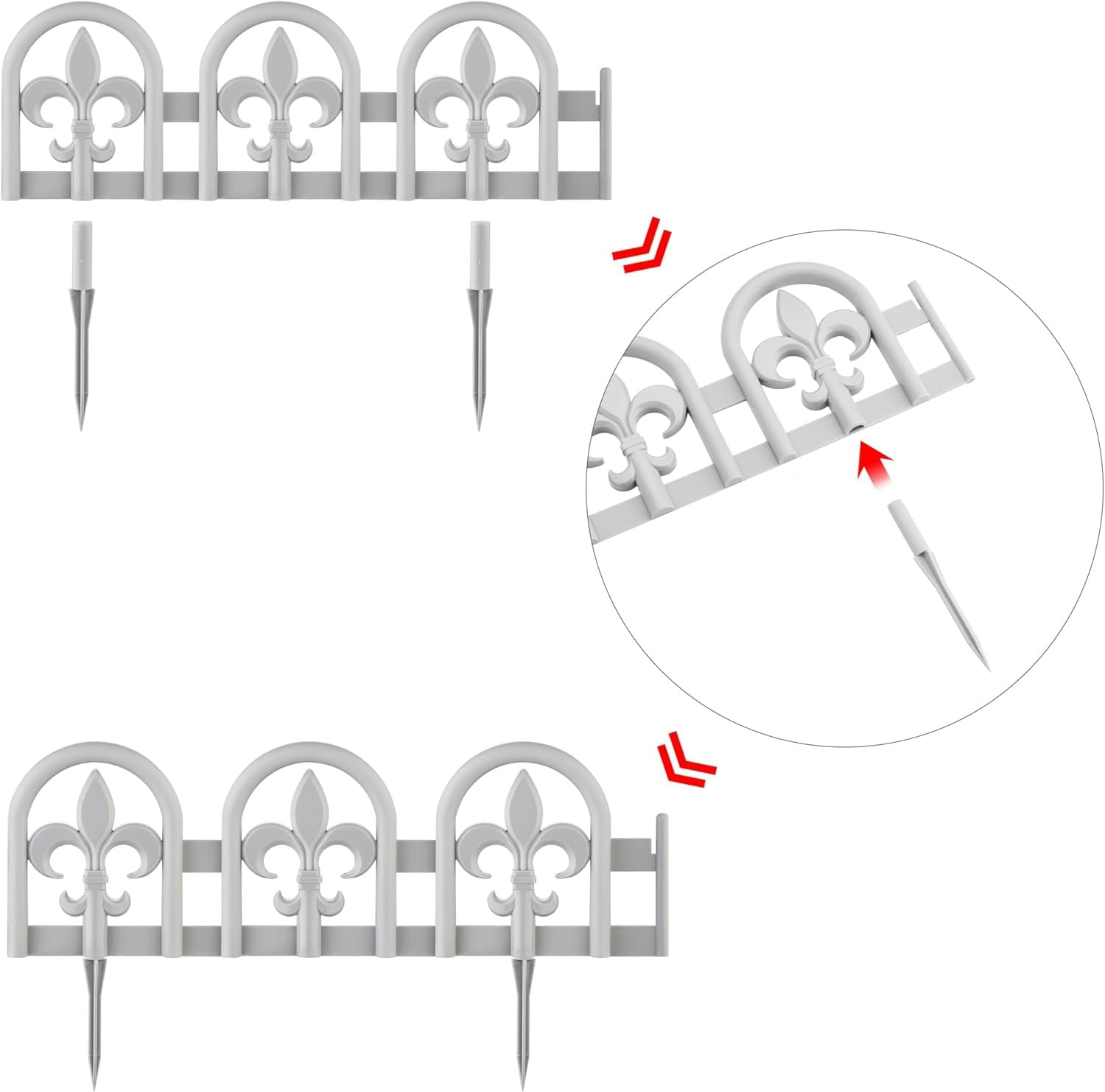 Gray Plastic Garden Border Edging No-Dig, Arched Design with Spade – 27pcs Decorative Landscape Fence Kit, 35ft Lawn Edge Barrier