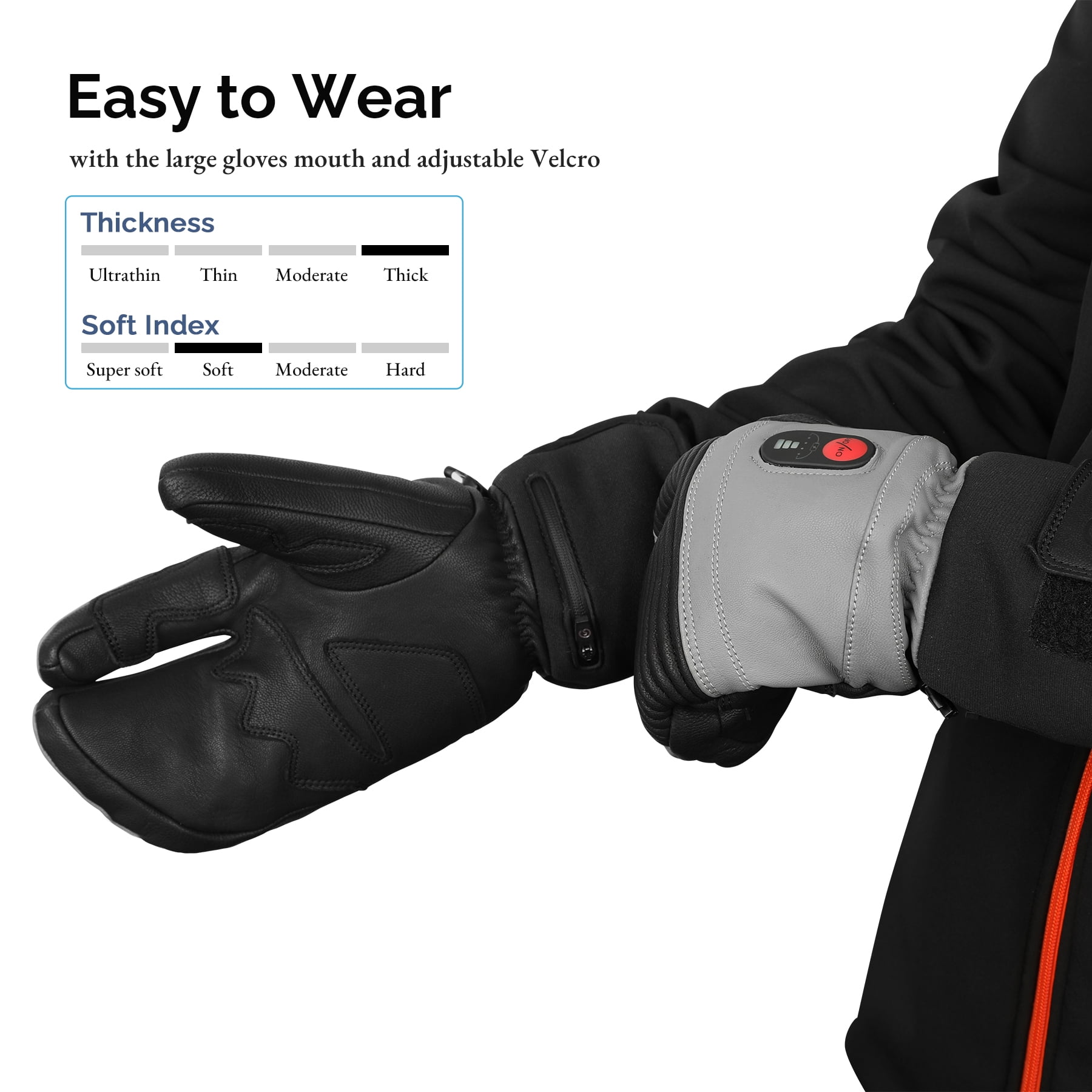 SAVIOR HEAT Heated Ski Mittens suitable for Men and Women - Rechargeable 7.4V 2200mAh Battery, Goatskin Leather, Waterproof/Windproof, 3 Heat Settings, Touchscreen - Ideal for Snowboard, Motorcycle,