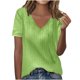 thumbnail image 1 of Camisas de Manga Larga Casual de las Mujeres Color Sólido Nuevo Cuello en V Tira Suelta Cepillada Camisa de Manga Corta, 1 of 6