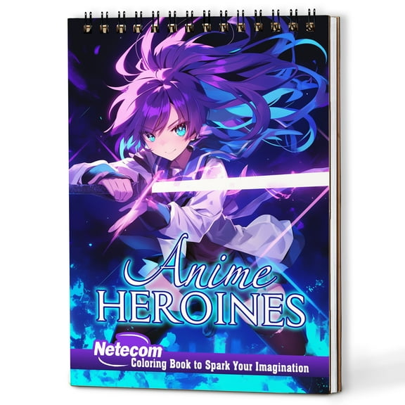 Netecom Anime Heroines Girls Coloring Book Spiral Bound for Adults, Wooden Cover, 30 Delightful Coloring Pages of Warriors in Anime Style for Stress Relief and Relaxation