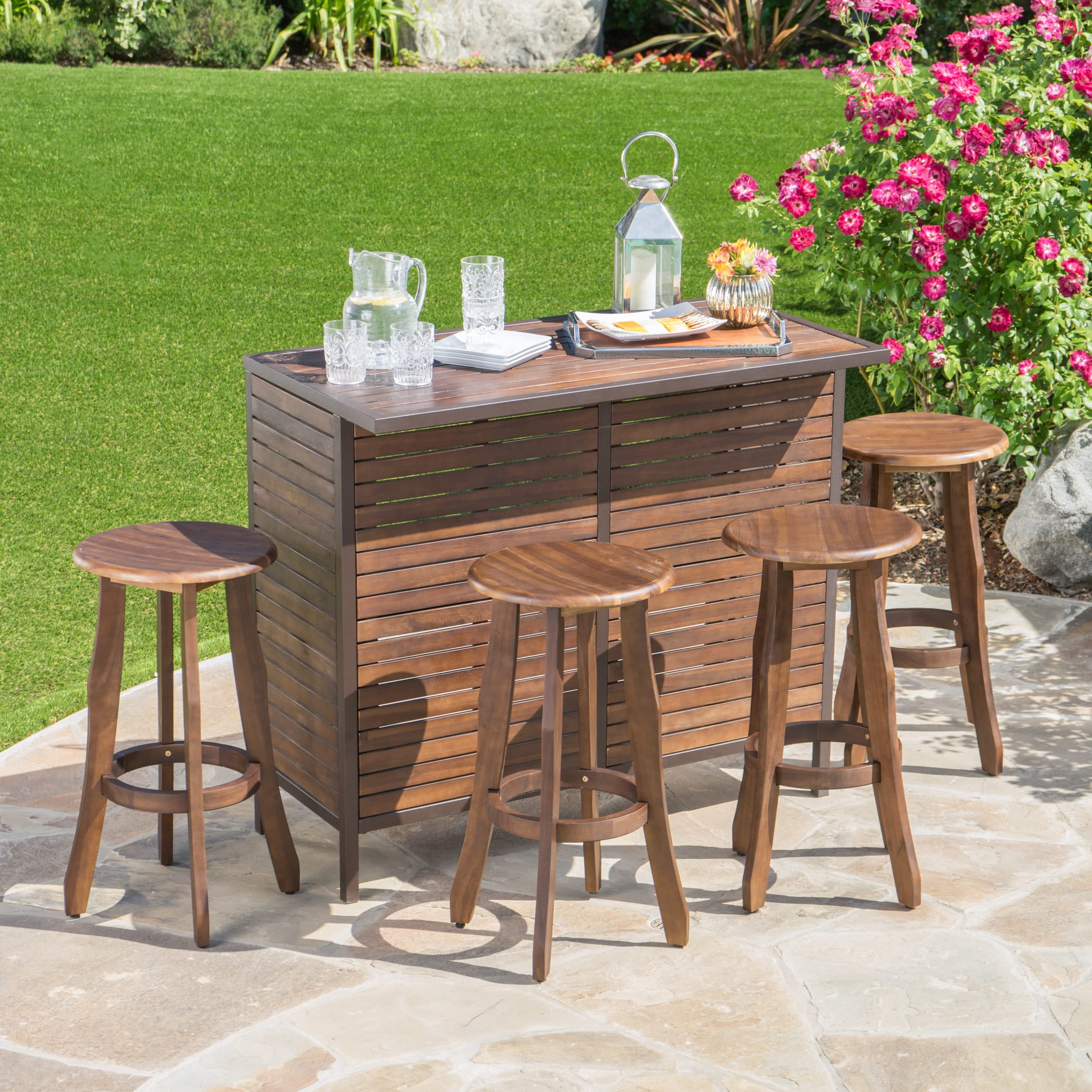 5pc Pike Acacia Bar Set Dark Brown/Metal - Christopher Knight Home