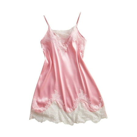RQYYD Womens Satin Lingerie Nightgown Floral Print Chemise Slip Silk Negligee Spaghetti Straps Babydoll Sleepwear