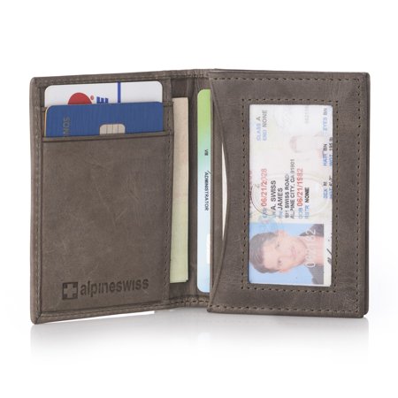 Alpine Swiss RFID Leather Business Card Wallet Minimalist ID Window Card